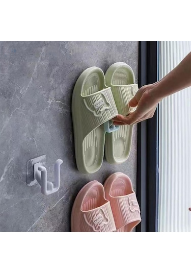 Plastik Yapışkanlı Banyo Hol Terlik Askılığı Al4469-4 Adet Beyaz