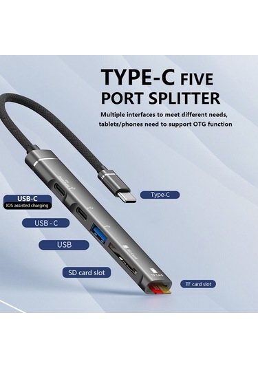 Cbtx Svt01 Type-c Bağlantı İstasyonu Cep Telefonları İçin Çoklu Bağlantı Noktalı Usb Hub Adaptörü - Koyu Gri