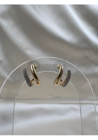 İthal Vip İkili Görünümlü Küpe Altın - Gümüş