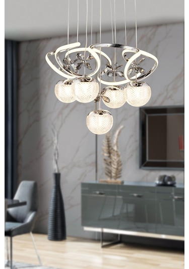 Ey-El Tasarım Galaksi Modern Sarkit Led Avize 3 Renk Krom Kaplamali Toplu Kelebek Taşlı Krom