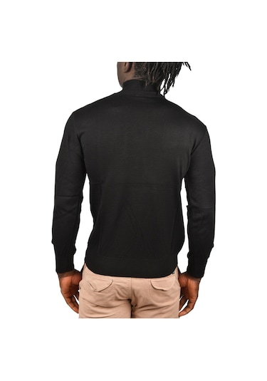 Deepsea Erkek Siyah Çizgi Desenli Tüylenme Yapmayan Yarım Balıkçı Yaka Triko Kazak 2505501 Siyah