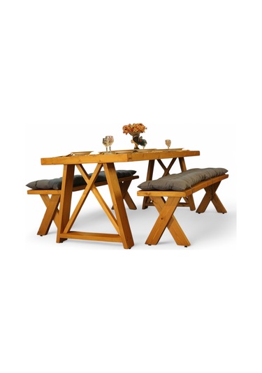 Neiwel Kues Doğal Ahşap Banklı Mutfak Ve Yemek Masası Takımı-100-280 Takım Açık Ceviz