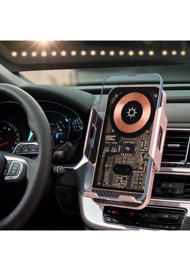 Honeybeeshop Siyah Araba Cep Telefonu Kablosuz Şarj Braketi 15w Hızlı Şarj Yerçekimi Algılama 360 Derece Döndürme Otomatik Açma Kapama