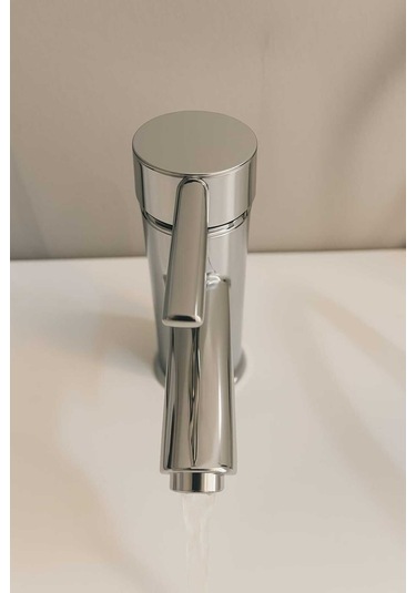 Rudi Armatür Premium Pirinç Modern Oval Gövde Lavabo Bataryası Gümüş