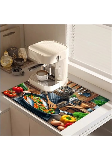 55 Cm X 45 Cm Kedi Şef Tasarımı Tezgah Üstü Bulaşık Kurutma Matı Bulaşıklık Kurutma Örtüsü Çok Renkli