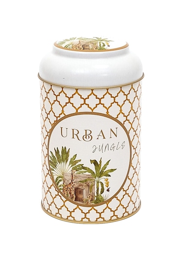 Forrest Yellow Urban Desenli Yuvarlak Metal Kutu, 10.5 X 15 Cm, 1.1 Lt