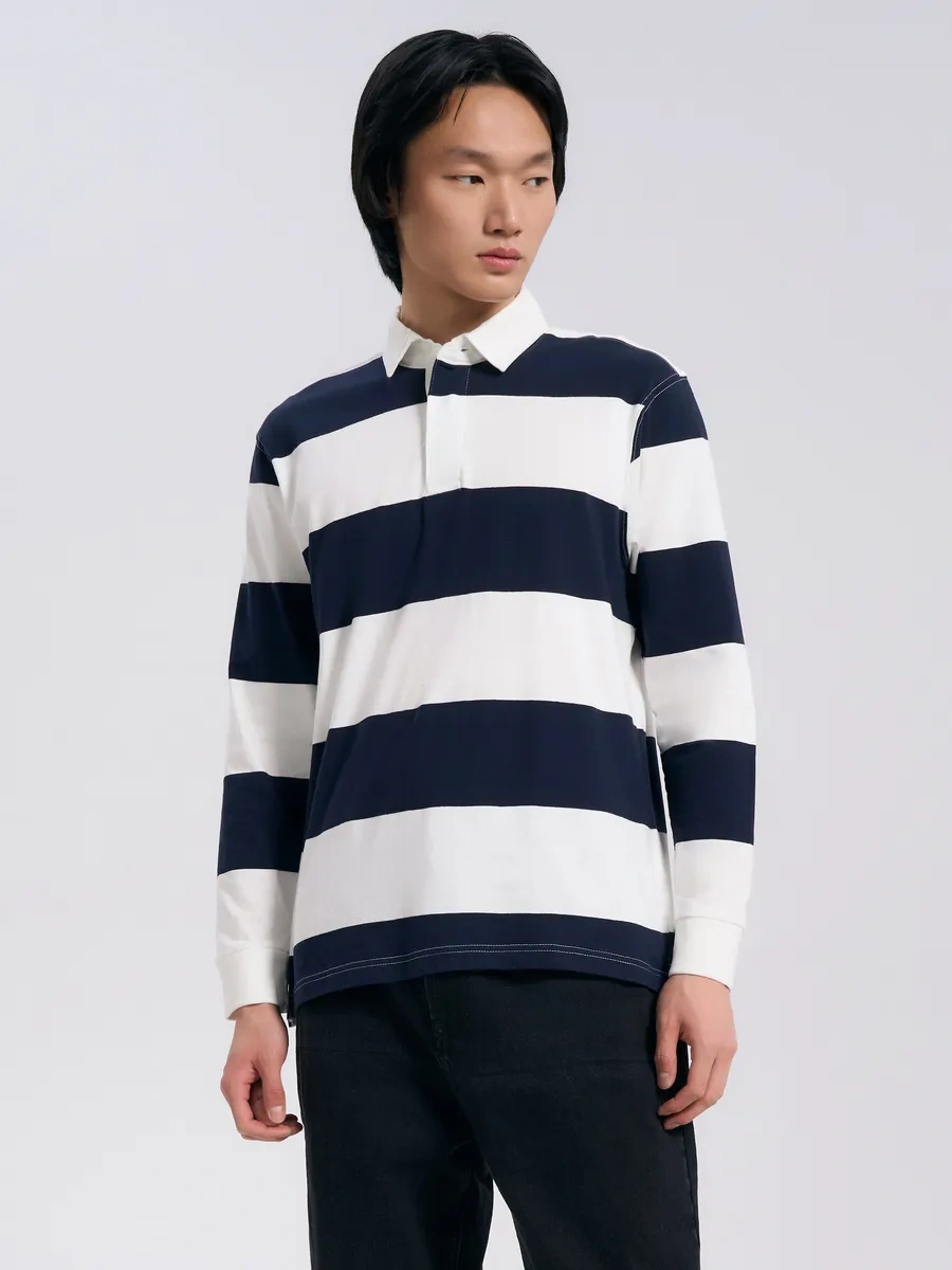 Tvoe Çizgili Polo Yaka Ve Uzun Kollu 330668984 Mavi