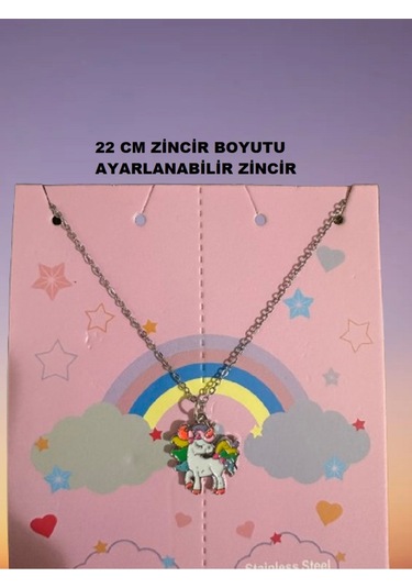 Unicorn Renkli Sevimli Çocuk Kolyesi Çok REnkli