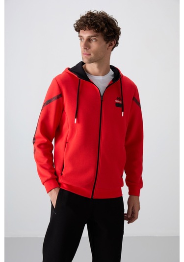 Tommy Life Fiesta - Siyah Pamuklu Kalın Yumuşak Dokulu Comfort Fit Baskılı Erkek Eşofman Takım - 85236 Kırmızı - Siyah