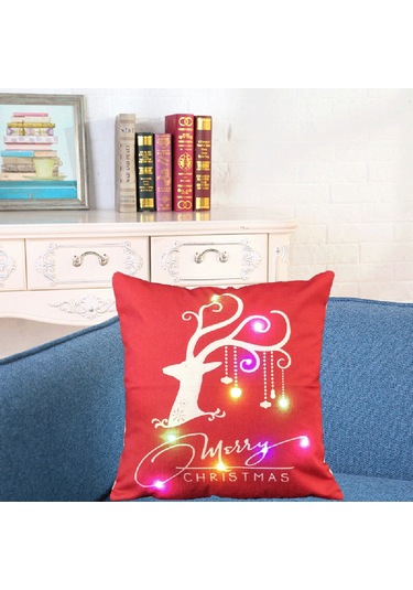 Gajeena 45x45cm Linen Noel Yastık Kılıfı, Renkli Led Işıklı, Araba/koltuk Pencere Dekorasyonu, Fermuar Kapaklı Diğer