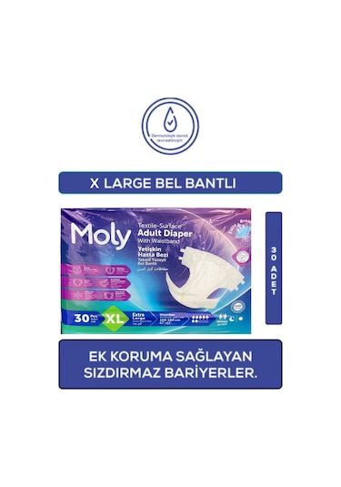 Moly Bel Bantlı Hasta Bezi 7 Damla XL 30'lu