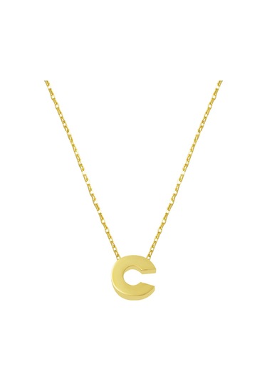 C Harfi Taşsız Minimal Harf Altın Kolye 14 Ayar