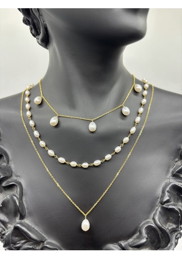 Birinci1926 Doğal İnci Üçlü Kolye Set