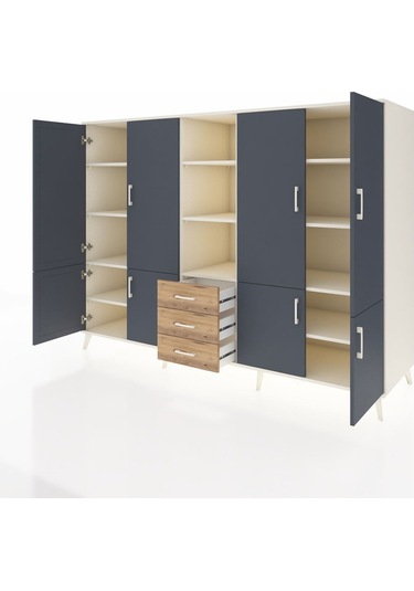 Kronos Dolap 11 Raflı 3 Çekmeceli 8 Kapaklı 220x59x163 Aytaşı-ant Aytaşı-antrasit/çam