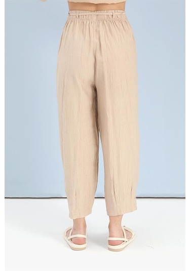 Takım Nakış Detaylı Viskon Gömlek Pantolon - Bej-bej Bej