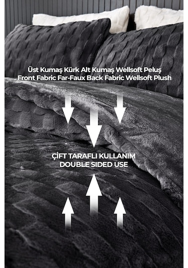 Kürk Yatak Örtüsü Yorgan Uyku Seti Tek Kişilik Çarşaflı Peluş Yumuşak Dolgulu Rody 3 Parça Antrasit