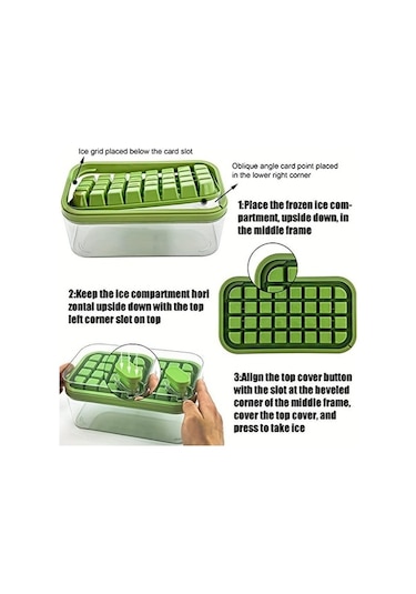 Pazly Yeşil 64 İzgaralı Pp Silikon Buz Kubu Kalıbı, Buzdolabında Buz Yapma, Eserleri Sakla, 23.8x13.5x9.5 Cm Yeşil