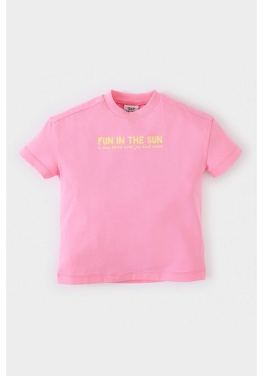 Defacto Kız Bebek Bisiklet Yaka Baskılı Kısa Kollu Tişört E0698a525smpn164 Pembe