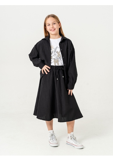 Kız Çocuk Kloş Keten Etek 2951 Siyah