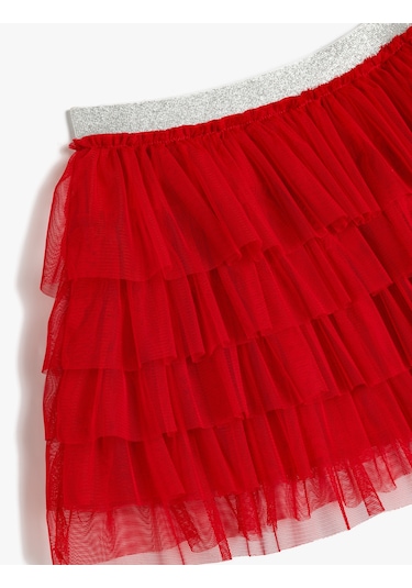 Koton Tütü Etek Katlı Beli Lastikli Rahat Kesim Kırmızı 5wkg70069ak Kırmızı