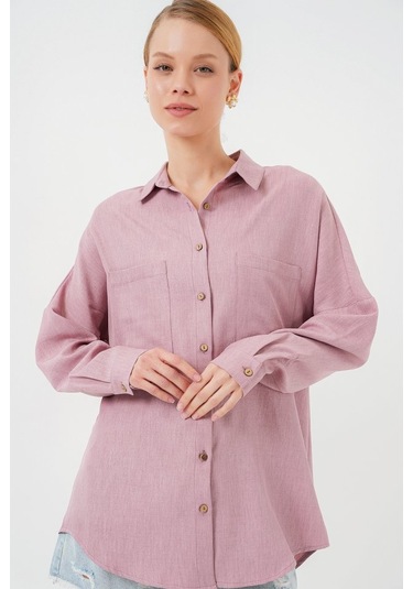 Gülsüm Aydın 20126 Oversize Keten Gömlek - Gül Kurusu GÜL KURUSU