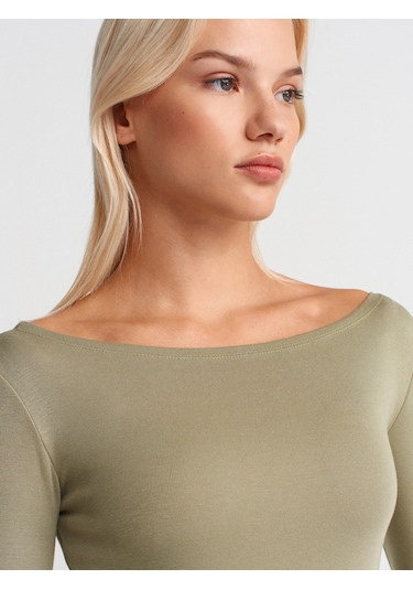 Dilvin 31332 Kayık Yaka Uzun Kollu Top-çağla Çağla