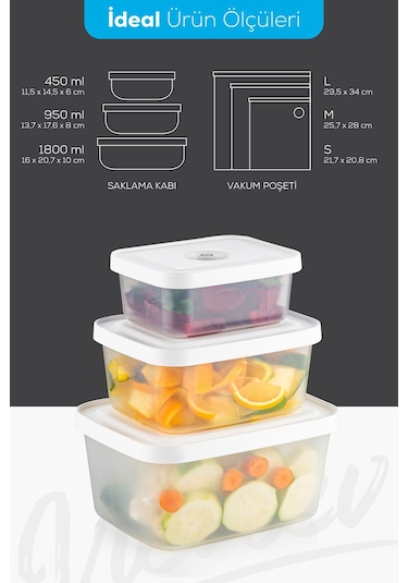 Vienev Vacuumfresh 13 Parça VakuMLu Gıda Saklama Ve VakuMLu Poşet Seti Beyaz