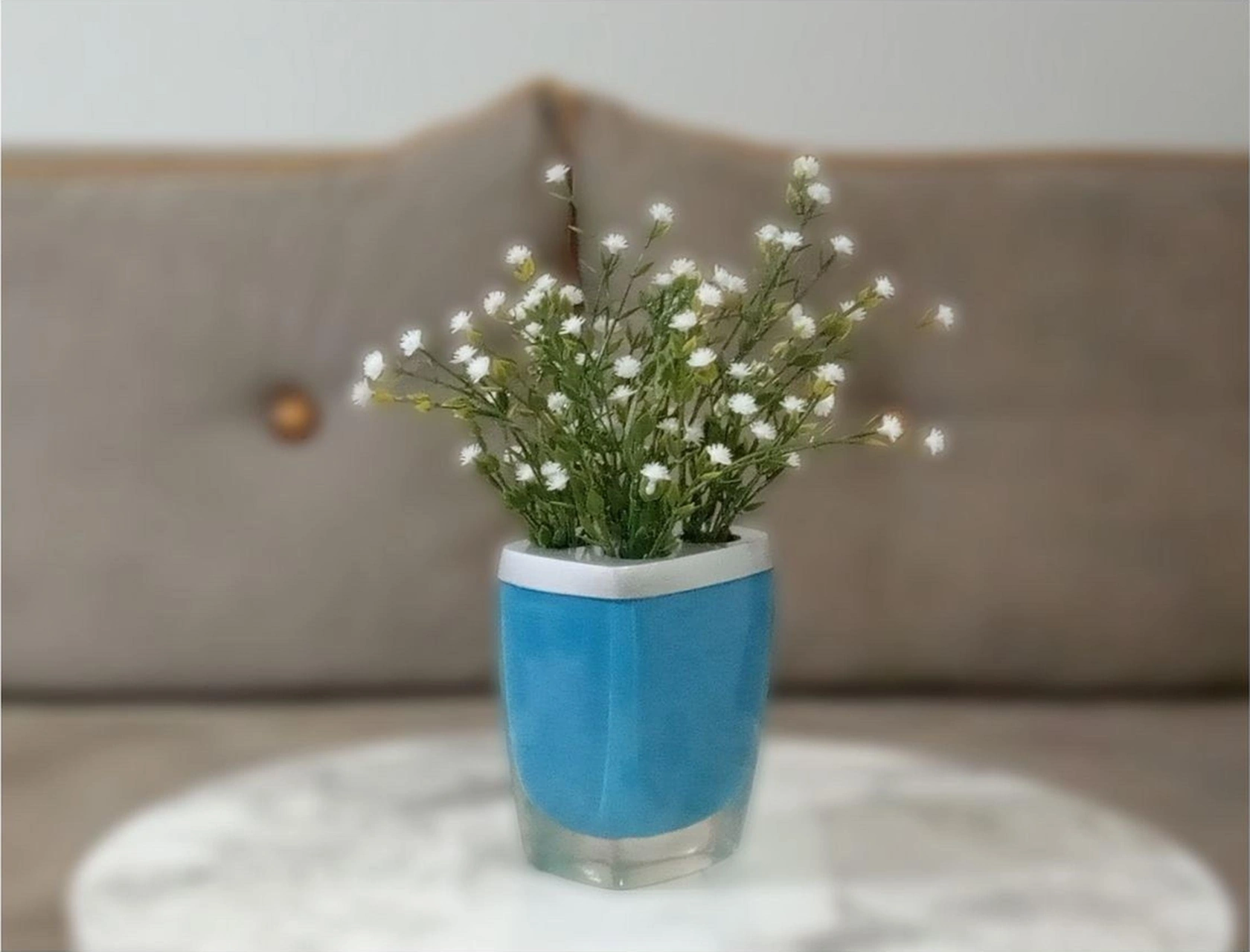 2 Adet Vazo Dahil,vazoda Çiçek,beyaz Yapay Çiçek,vazo Dekoratif Gri Mavi Poliresin 8x4x16cm Çok Renkli