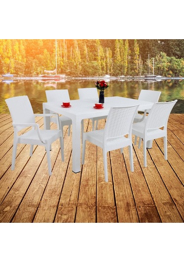 Luna Elit 90x150 Rattan 2 Elit Koltuk 4 Elit Sandalye Masa Takımı Beyaz