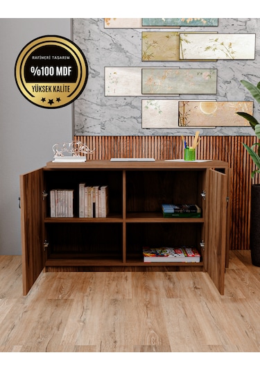 Rafineri Flor Çalışma Masası Dolaplı Açılır Katlanır Masa Mdf Ceviz