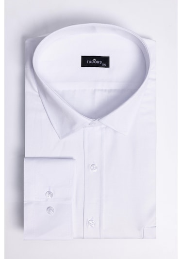 Tudors Büyük Beden Pamuklu Kolay Ütü Düz Beyaz Erkek Gömlek-27973-beyaz Beyaz