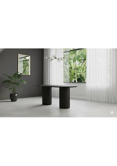 Noıre Ahşap Modern Yemek Masası 6 Kişilik Yemek Masa Takımı Siyah Siyah