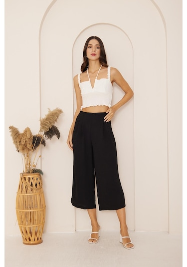 Darlin Moda Siyah Yüksek Bel Bol Paça Pantolon Dm3003 Siyah