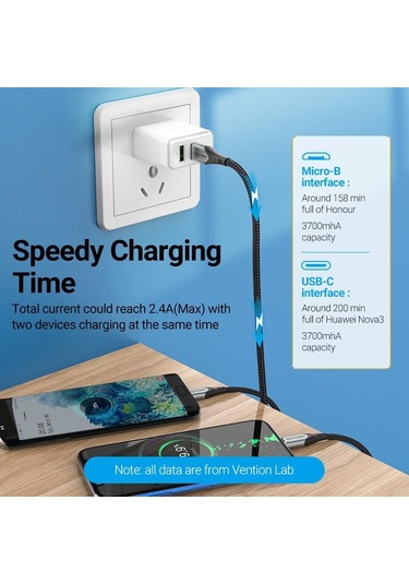 Vention 2 İn 1 Usb C Tipi Kablo Xiaomi Redmi İçin Not 10 Huawei Mikro Usb Kablosu İçin Usb Şarj Kablosu