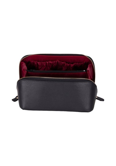 Ella Terra Onyx Black Deri Makyaj Çantası Siyah