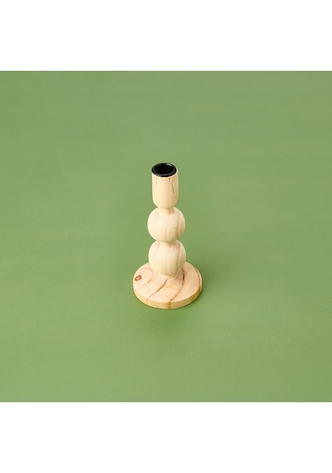 Kpmm Konik Ahşap Şamdan - Krem - 9,5x9,5x17,5 Cm Renkli