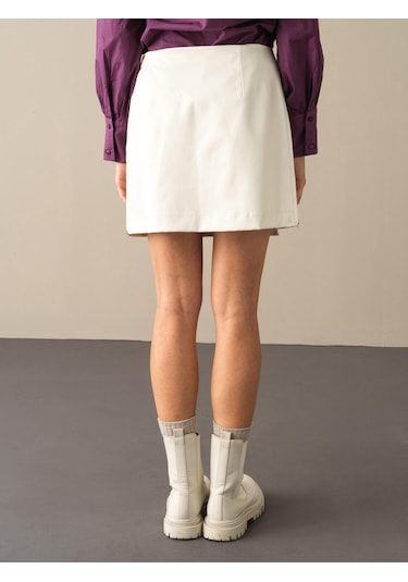 Xint Yüksek Bel Regular Fit Deri Görünümlü Etek 23KB01270368-46 Ekru