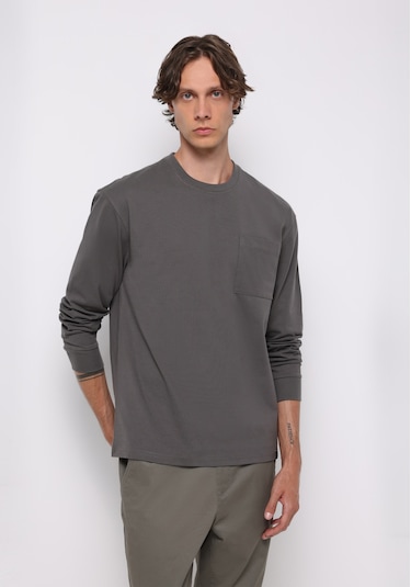 Colins Comfort Fit Yuvarlak Yaka Düz Erkek Gri Uzun Kol Tişört Cl1076435 Q1.v1 Dgr Koyu Gri