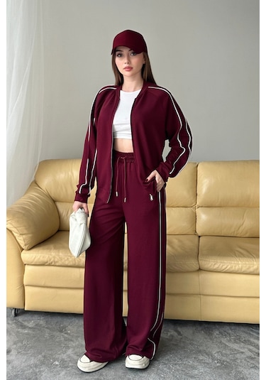 Balenbi Kadın Modal Kumaş Çift Biyeli Fermuarlı Takım 1127 Bordo