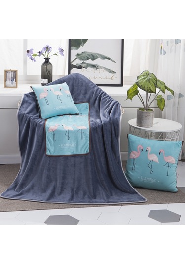 Sones Flamingo Desenli Çok Amaçlı Peluş Battaniye Kare Yastık Yorgan Ofis Araba Yastığı Minder, Boyut: L