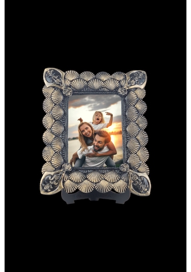 Deniz Kabuğu Desenli Polyester Fotoğraf Çerçevesi - Altın