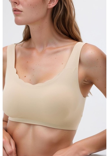 Ten Dikişsiz Lazer Kesim Sütyen Pedli Kadın Hayalet Sütyen Dalga Detaylı Ten