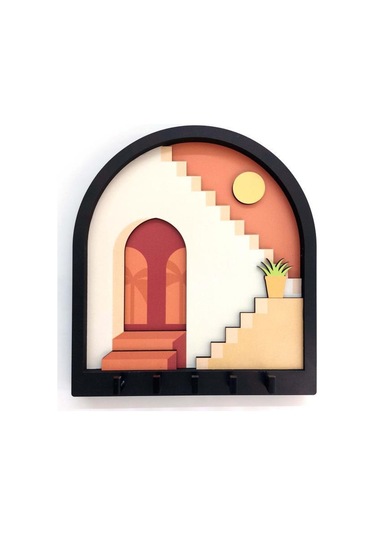 Cajuart Turuncu Soyut Merdiven Tasarım 3d Katmanlı Duvar Askısı Anahtarlık