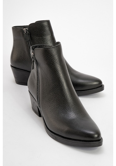 Jayer Siyah Floter Hakiki Deri Fermuarlı Kadın Topuklu Bot Siyah Floter