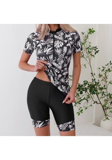 Springsun Bayanlar İçin Yüksek Kaliteli Polyester 2 Parça Yüzme Takımı - Baskılı Desenli, Rehberli, Sürf Ve Su Sporları İçin Siyah, M