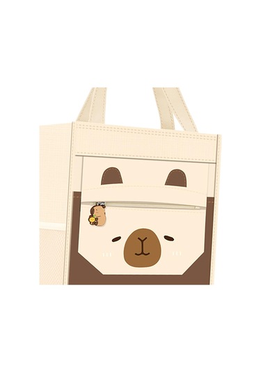 Suntek El Çantası Sevimli Üst Saplı Cepli Çocuk Tote İş Kahverengi
