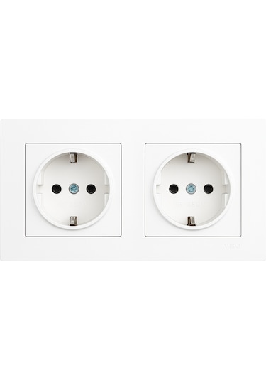 Karen Beyaz 2'li Topraklı Sıvaaltı Priz Ve Çiftli Çerçeve Seti Montaj Uyumlu