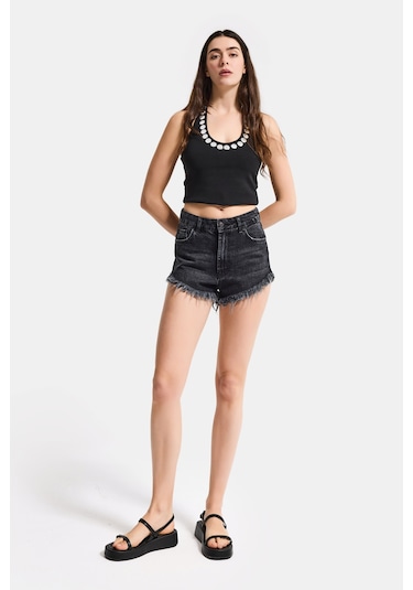 Itsbasic Kadın Koyu Füme 2s6-1 Mini Boy Denim Şort