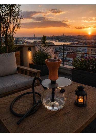 26 Cm Cam Nargile Seti 13 Cm Taban Çapı Modern Çizgili Tasarım, Balkon & Ev Kullanımı