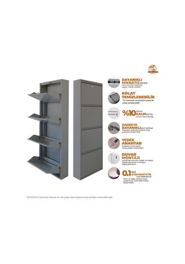 Kilitli 4'lü Metal Ayakkabılık - Gri